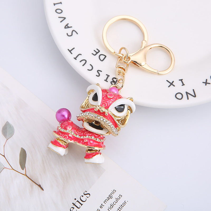 Wholesale Zinc Alloy Lion Dance Rhinestone Keychain